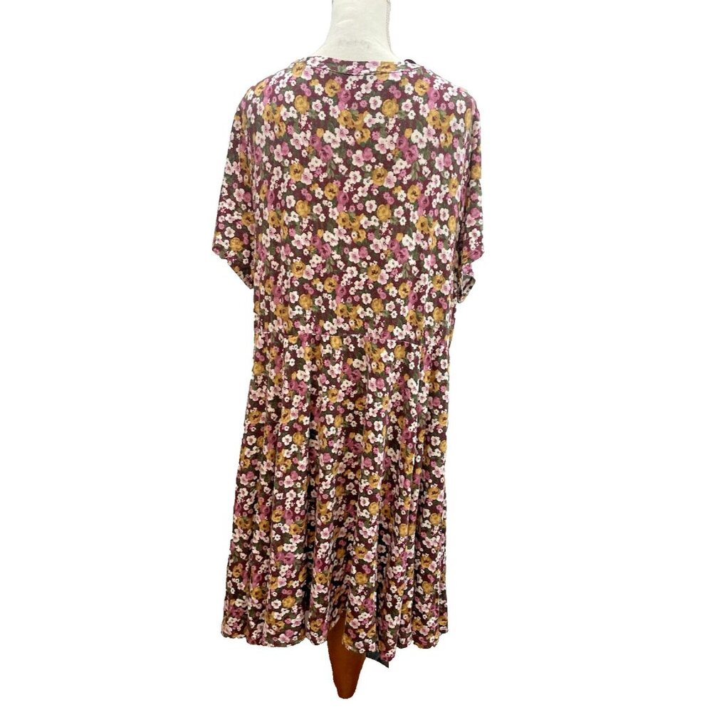 Torrid Super Soft Knit Dress Burgundy Pink Floral Pockets Ruched Womens Size 3 - Picture 3 of 7